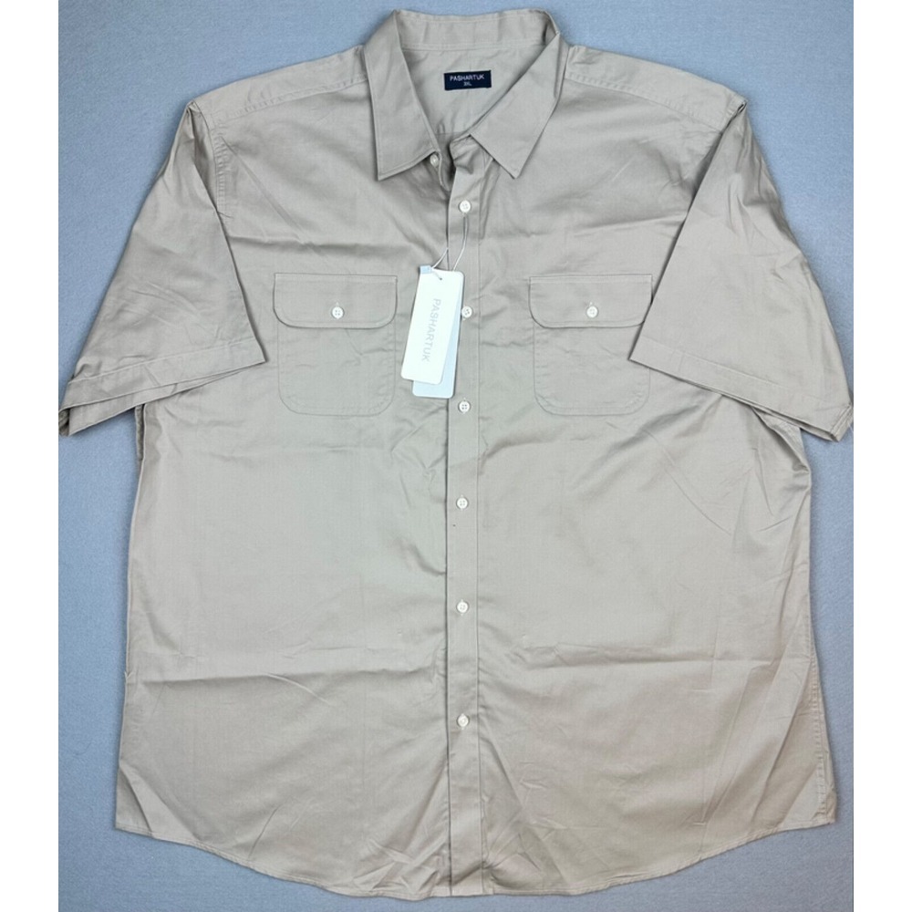 NWT! Pashartuk Men's‎ Khaki Button Up Short Sleeved Shirt Size 3XL